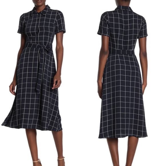 Maggy London Dresses & Skirts - Maggy London Windowpane Belted Midi Dress 4P